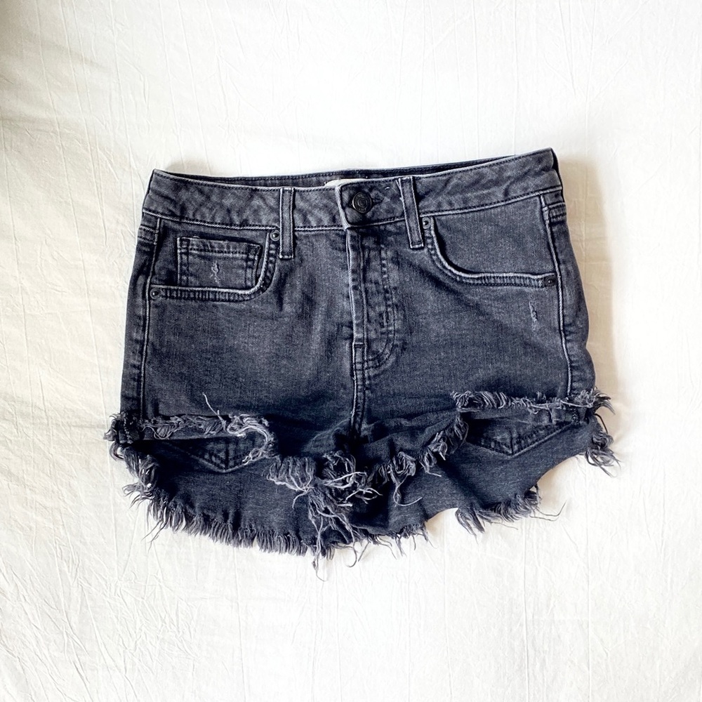 Black Distressed Denim Shorts